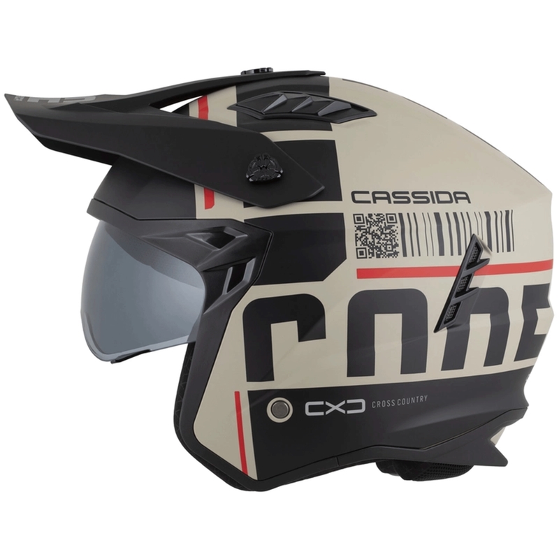 Modulinis motociklo šalmas Cassida Cross Country Code matinės smėlio-juodos-raudonos spalvos
