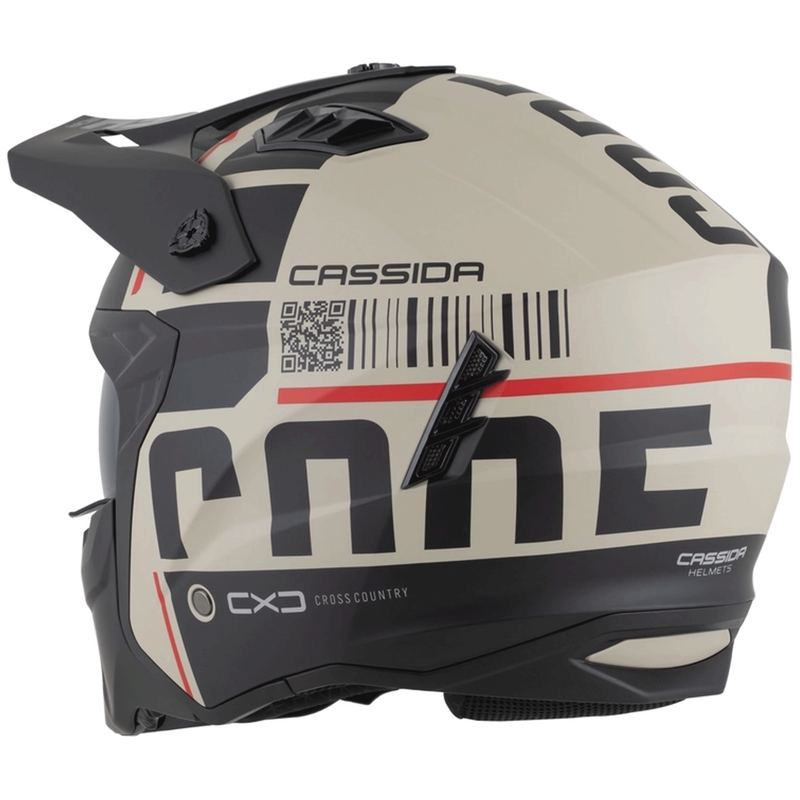 Modulinis motociklo šalmas Cassida Cross Country Code matinės smėlio-juodos-raudonos spalvos