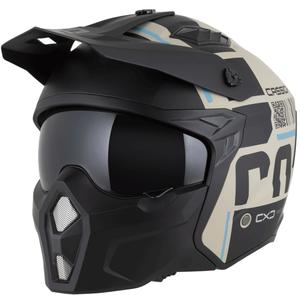 Modulinis motociklo šalmas „Cross Country Code“ matinės smėlio-juodos-šviesiai mėlynos spalvos