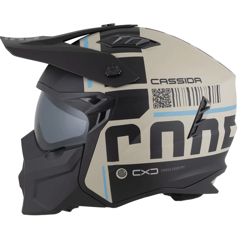 Modulinis motociklo šalmas „Cross Country Code“ matinės smėlio-juodos-šviesiai mėlynos spalvos