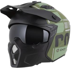 Modulinis motociklo šalmas Cassida Cross Country Code matinės žalios-pilkos-juodos spalvos