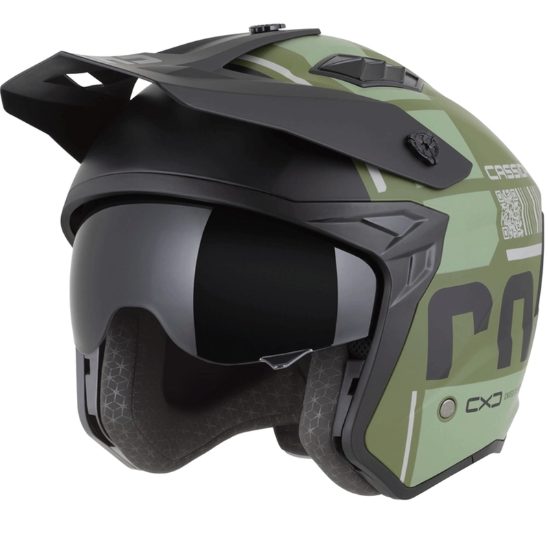 Modulinis motociklo šalmas Cassida Cross Country Code matinės žalios-pilkos-juodos spalvos