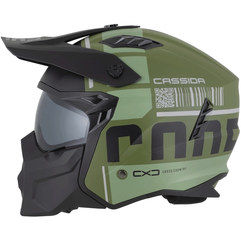 Modulinis motociklo šalmas Cassida Cross Country Code matinės žalios-pilkos-juodos spalvos