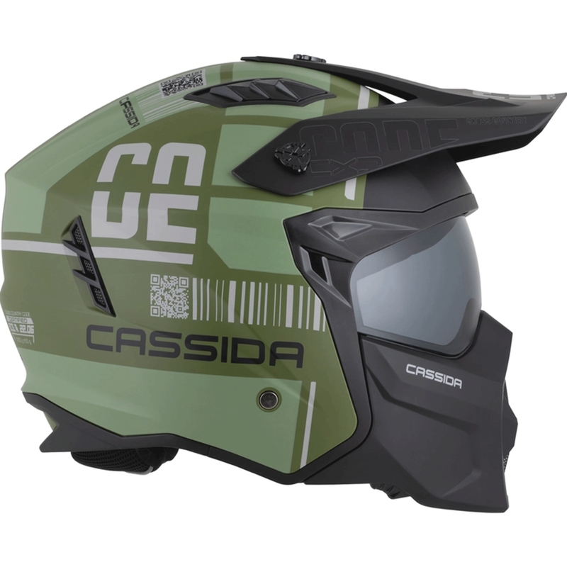 Modulinis motociklo šalmas Cassida Cross Country Code matinės žalios-pilkos-juodos spalvos