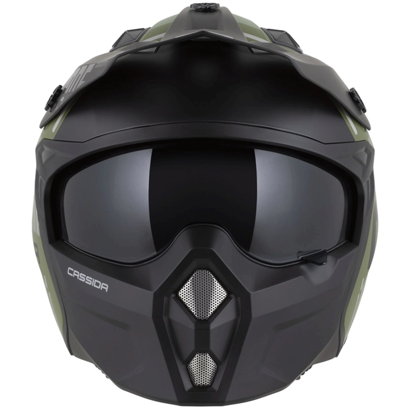 Modulinis motociklo šalmas Cassida Cross Country Code matinės žalios-pilkos-juodos spalvos