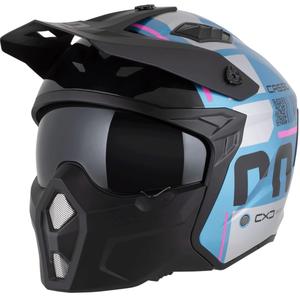 Modulinis motociklo šalmas Cassida Cross Country Code perlinė mėlyna-sidabrinė-rožinė-juoda