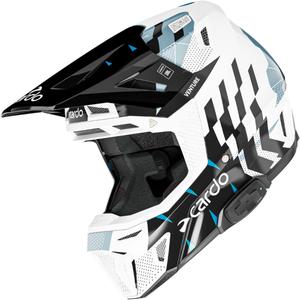 Motokroso šalmas su domofonu Cardo Venture balta-juoda-mėlyna