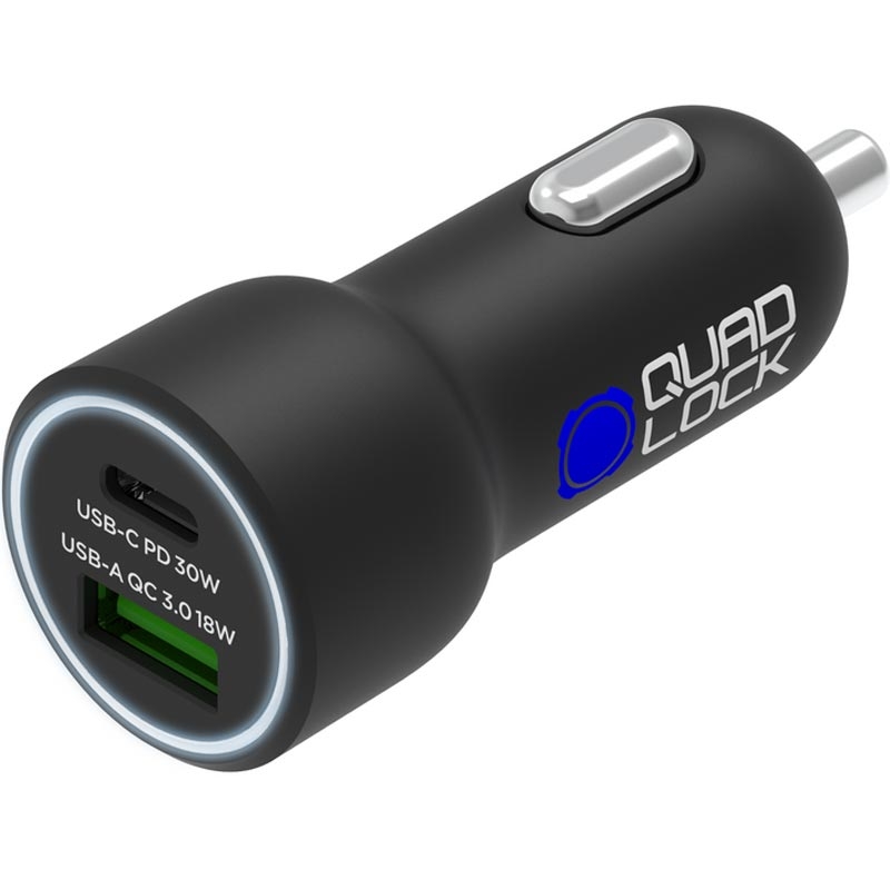 „Quad Lock®“ 48 W USB-C PD + USB-A QC 3.0 automobilinis įkroviklis, juodas