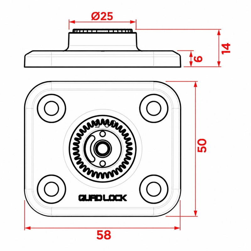 Quad Lock® 360 plokščias pagrindas, juodas