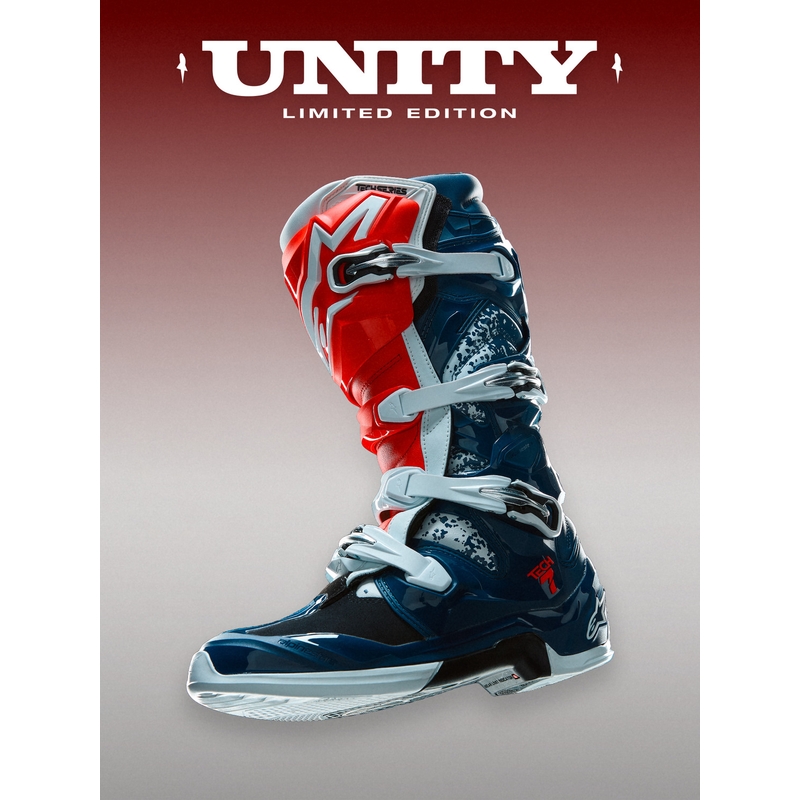 Alpinestars TECH 7 UNITY krosiniai batai raudoni-balti-mėlyni