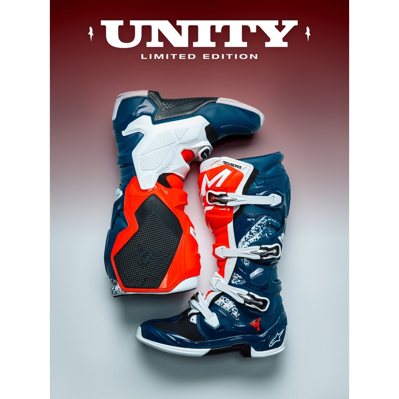 Alpinestars TECH 7 UNITY krosiniai batai raudoni-balti-mėlyni