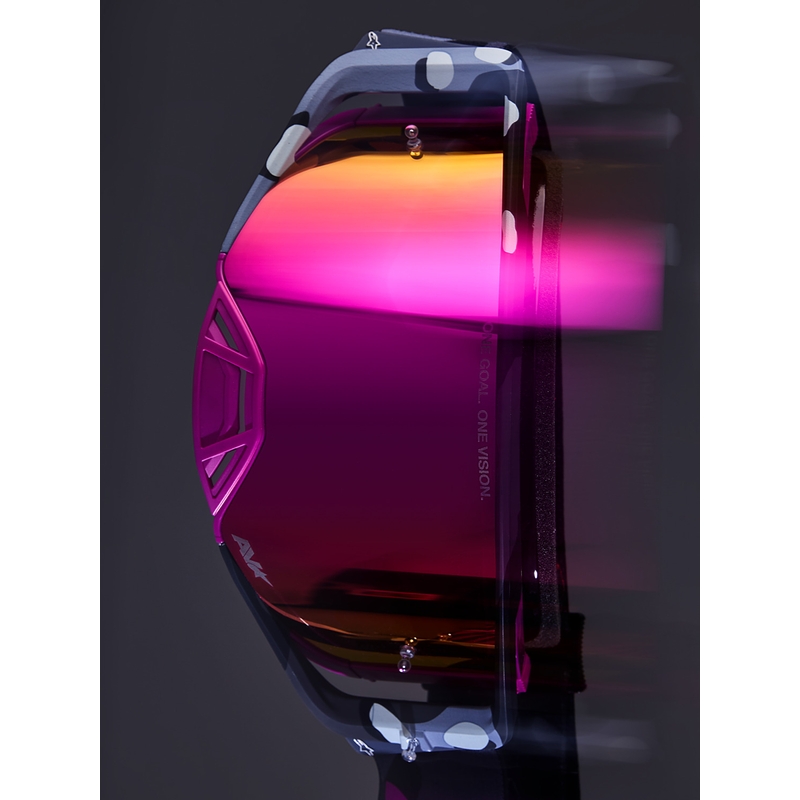„Alpinestars Supertech Lone“ violetiniai maskuojantys motokroso akiniai su veidrodiniu rožiniu plexiglasu
