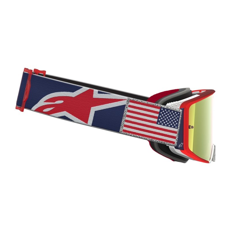 „Alpinestars Supertech Fiftyfold“ motokroso akiniai mėlyni-raudoni-balti su veidrodiniu raudonu plexiglasu