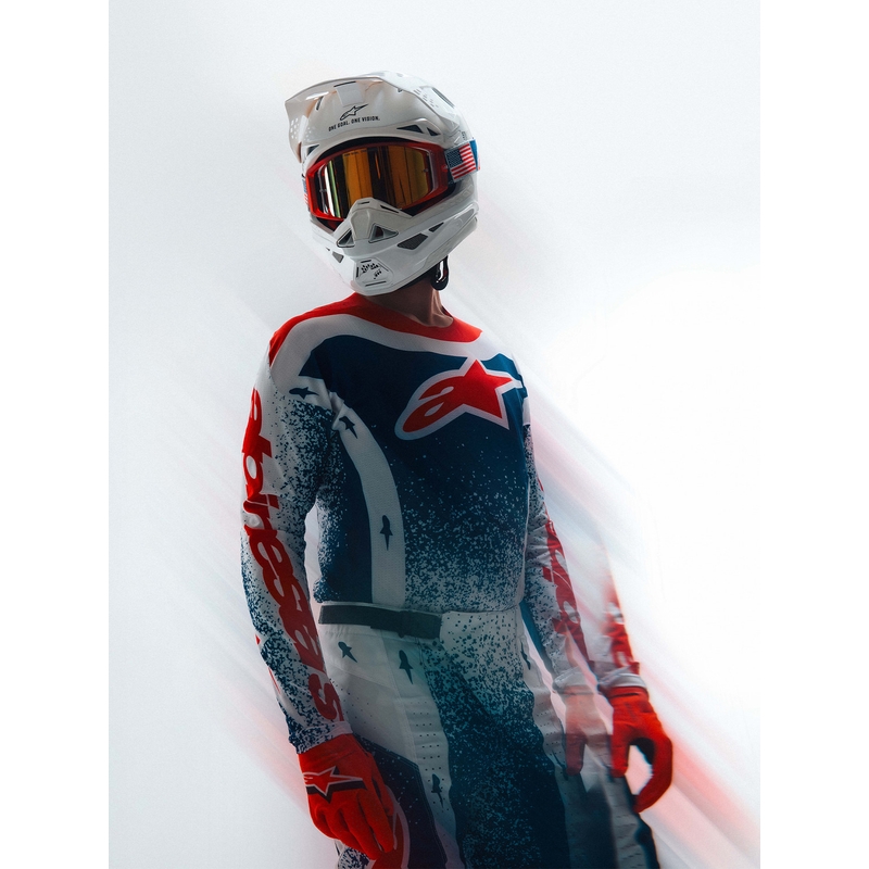„Alpinestars Techstar“ riboto leidimo „Unity“ motokroso marškinėliai, raudoni-balti-mėlyni