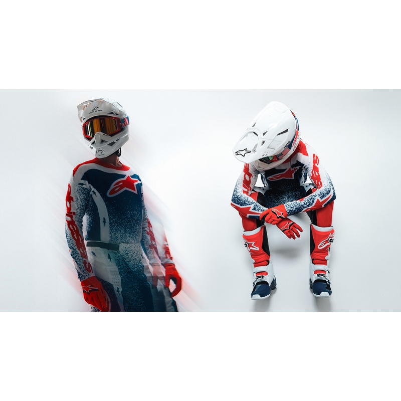 „Alpinestars Techstar“ riboto leidimo „Unity“ motokroso marškinėliai, raudoni-balti-mėlyni