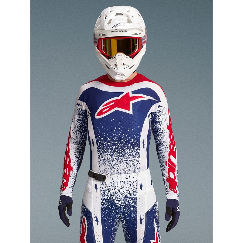 „Alpinestars Techstar“ riboto leidimo „Unity“ motokroso marškinėliai, raudoni-balti-mėlyni