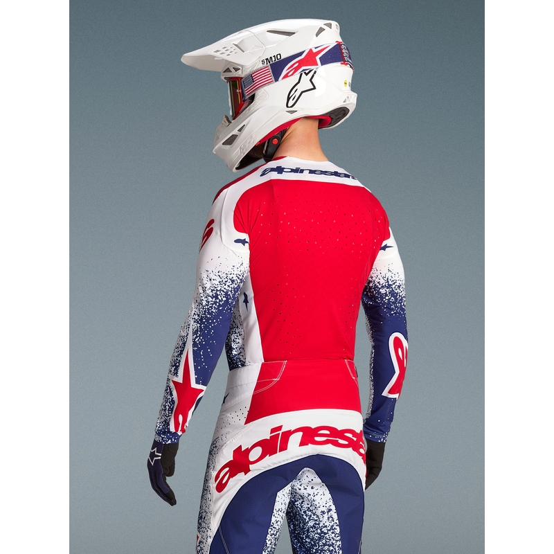 „Alpinestars Techstar“ riboto leidimo „Unity“ motokroso marškinėliai, raudoni-balti-mėlyni