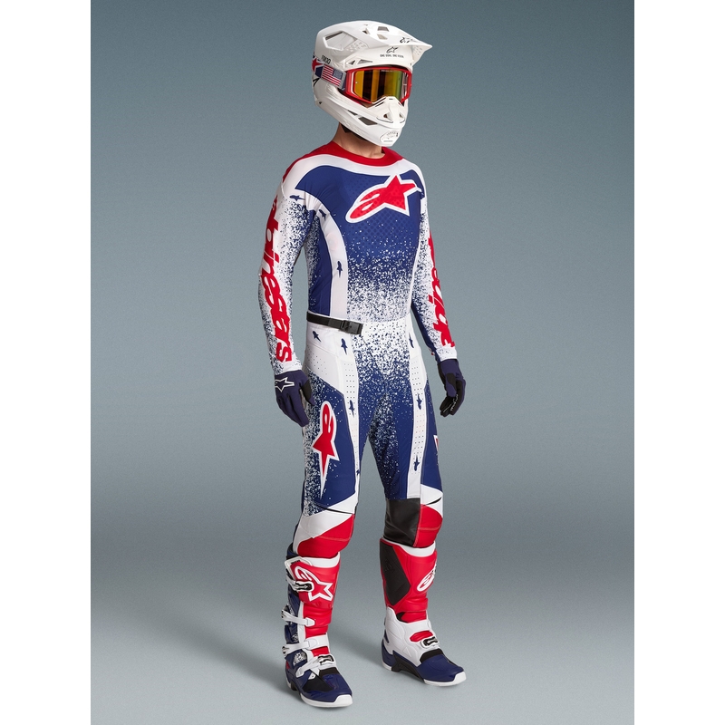 „Alpinestars Techstar“ riboto leidimo „Unity“ motokroso marškinėliai, raudoni-balti-mėlyni
