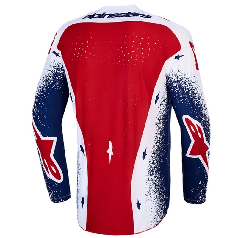 „Alpinestars Techstar“ riboto leidimo „Unity“ motokroso marškinėliai, raudoni-balti-mėlyni