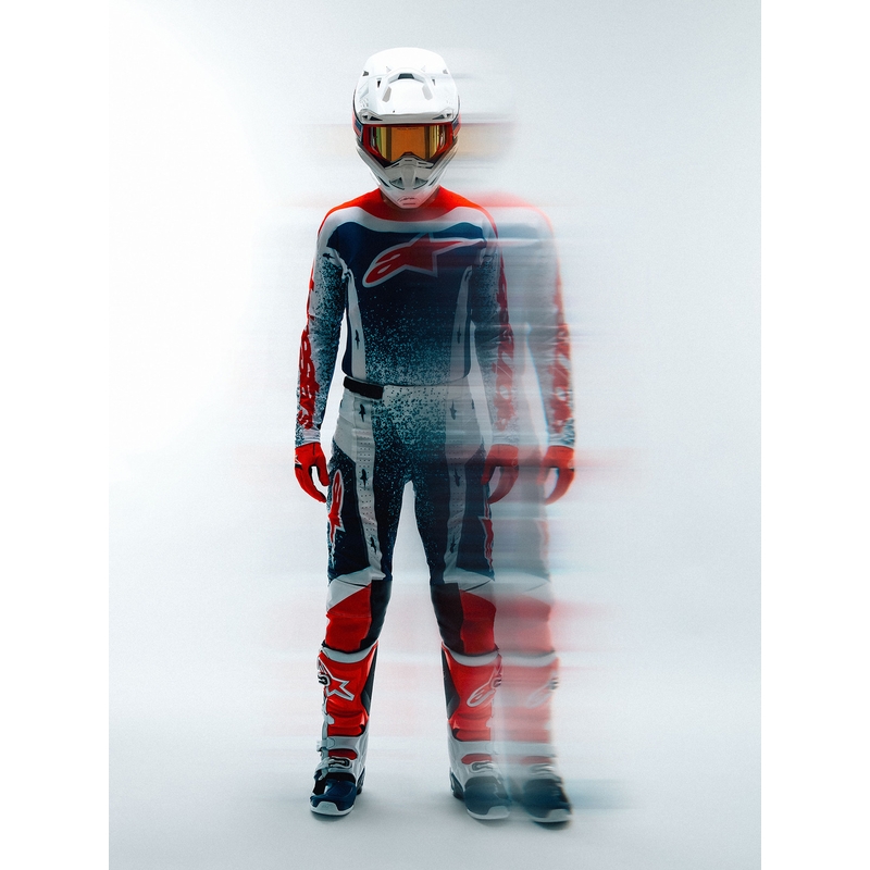 „Alpinestars Techstar Limited Edition Unity“ raudonos-baltos-mėlynos motokroso kelnės