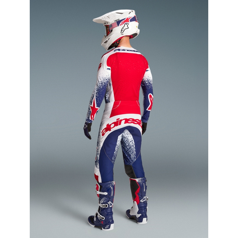 „Alpinestars Techstar Limited Edition Unity“ raudonos-baltos-mėlynos motokroso kelnės