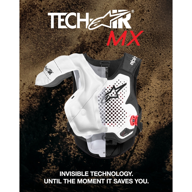 „Alpinestars TECH-AIR®MX“ plazminės sistemos oro pagalvių liemenė, balta-juoda-raudona