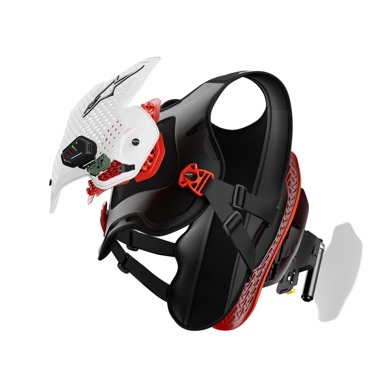„Alpinestars TECH-AIR®MX“ plazminės sistemos oro pagalvių liemenė, balta-juoda-raudona