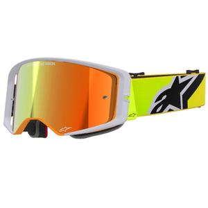 Alpinestars Supertech Corp fluo geltonai pilkos spalvos motokroso akiniai su veidrodiniais raudonais lęšiais