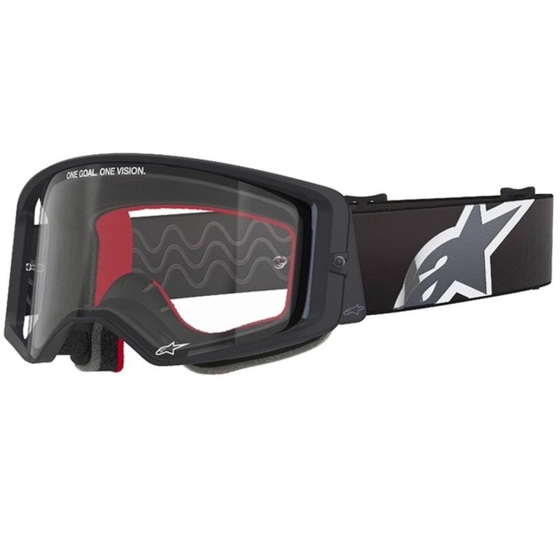 "Alpinestars Supertech Corp" juodos ir pilkos spalvos motokroso akiniai su skaidriais lęšiais