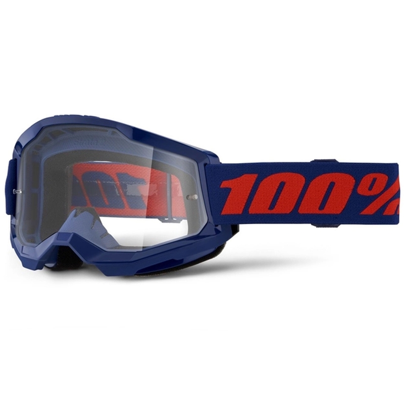 Motokroso akiniai 100% STRATA 2 Nauji tamsiai mėlyni (skaidrus pleištas)