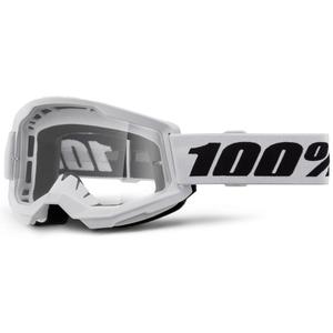 Motokroso akiniai 100% STRATA 2 Nauji balti (skaidrus pleištas)