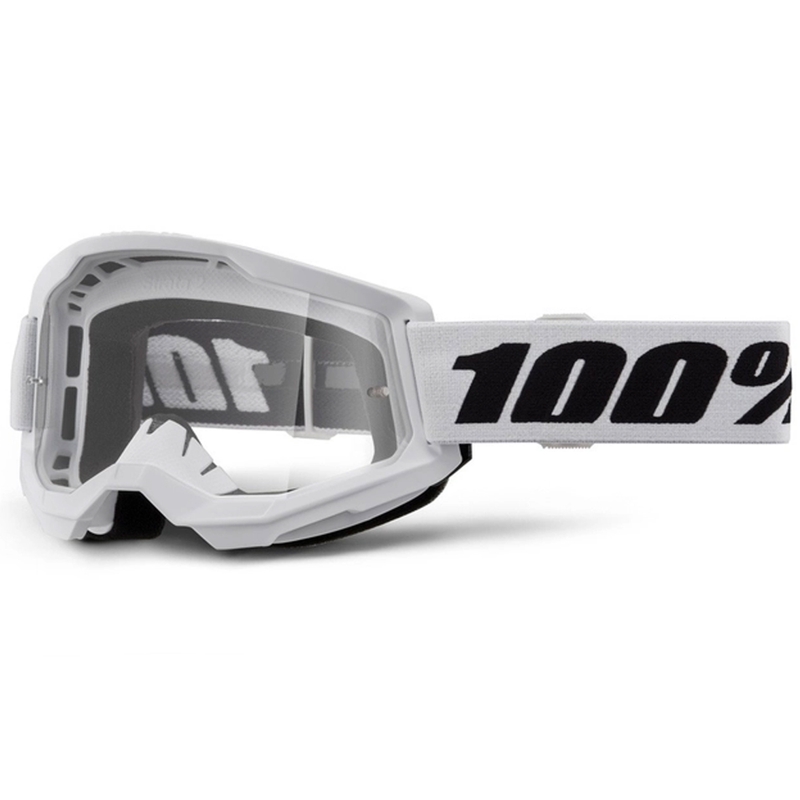 Motokroso akiniai 100% STRATA 2 Nauji balti (skaidrus pleištas)