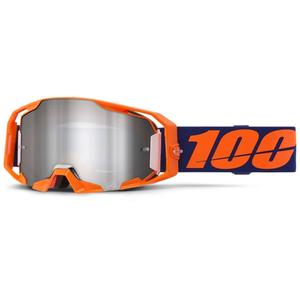 100% ARmatic neoniniai oranžiniai motokroso akiniai su sidabriniu veidrodiniu stiklu