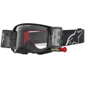 „Alpinestars Supertech ROLL-OFF“ motokroso akiniai, juodi-sidabriniai su skaidriu plexiglasu