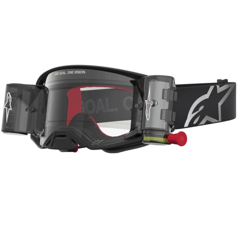 „Alpinestars Supertech ROLL-OFF“ motokroso akiniai, juodi-sidabriniai su skaidriu plexiglasu
