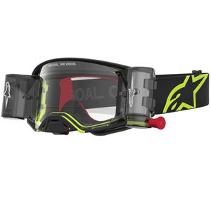 „Alpinestars Supertech Firma“ motokroso akiniai, juodi-fluorescenciniai geltoni su skaidriu plexiglasu