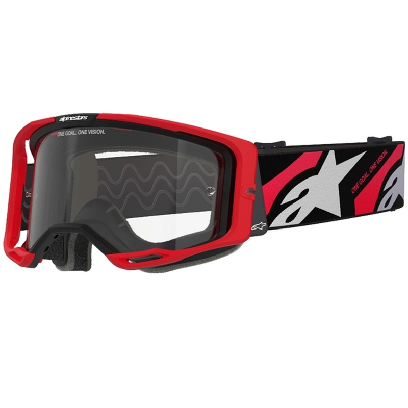Alpinestars Vision 8 Luar raudonos ir juodos spalvos motokroso akiniai su skaidriais lęšiais