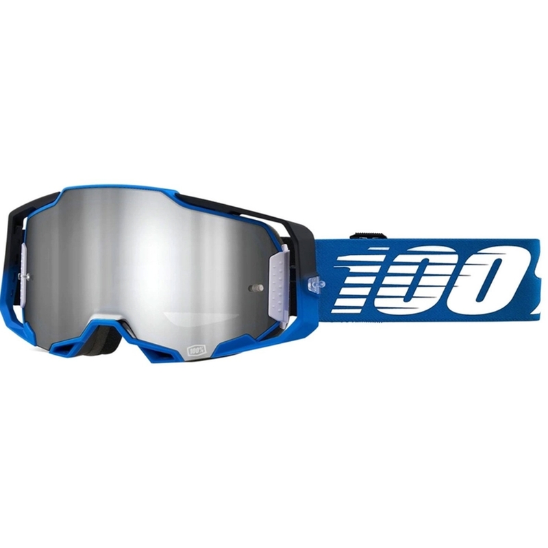 Motokroso akiniai 100% ARMEGA Rockchuck black-white-blue (silver plexi)
