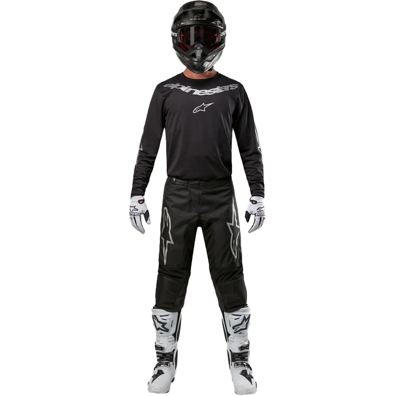 Alpinestars Fluid Graphite motokroso kelnės juodos ir sidabrinės spalvos