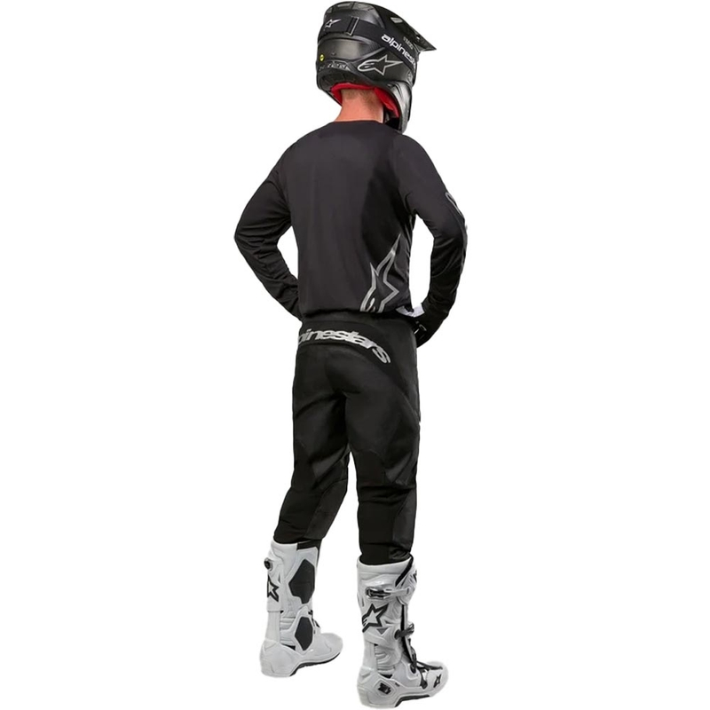 Alpinestars Fluid Graphite motokroso kelnės juodos ir sidabrinės spalvos