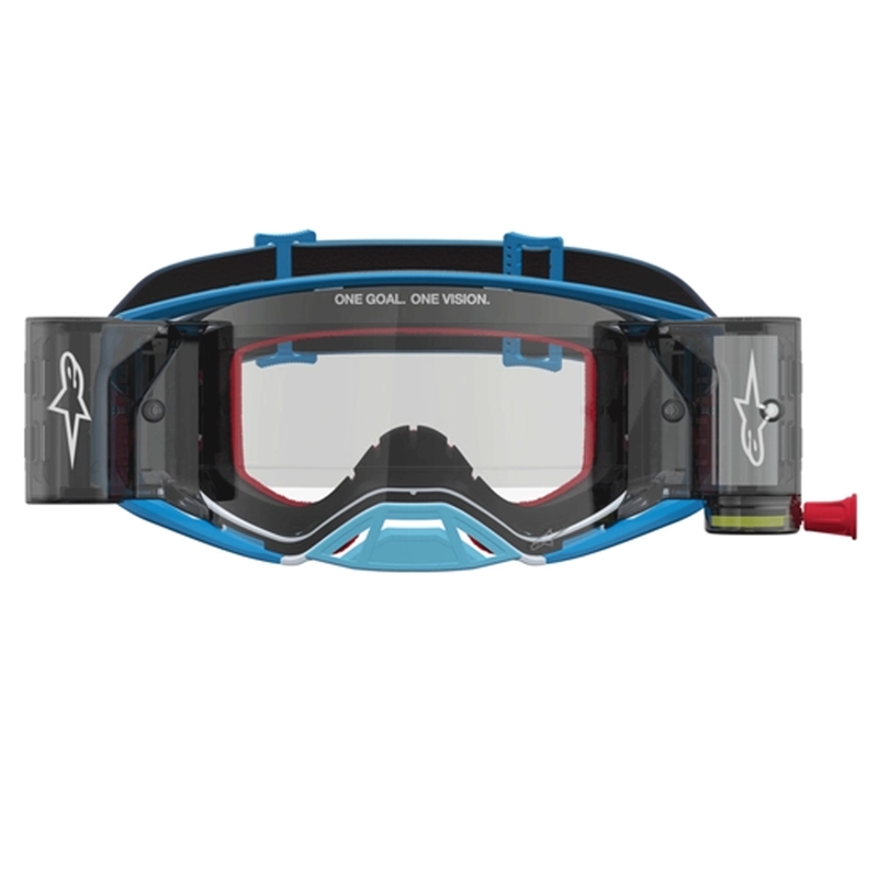 „Alpinestars Supertech ROLL-OFF“ motokroso akiniai mėlynai sidabriniai su skaidriu plexiglasu