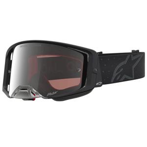 „Alpinestars Supertech Cloak“ motokroso akiniai, juodi su veidrodiniu sidabriniu plexiglasu