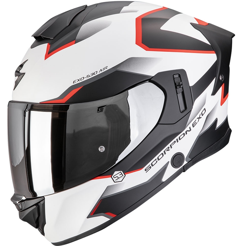 Integruotas motociklininko šalmas Scorpion EXO-530 Air Clip matinis baltas-juodas-raudonas - II. kokybė