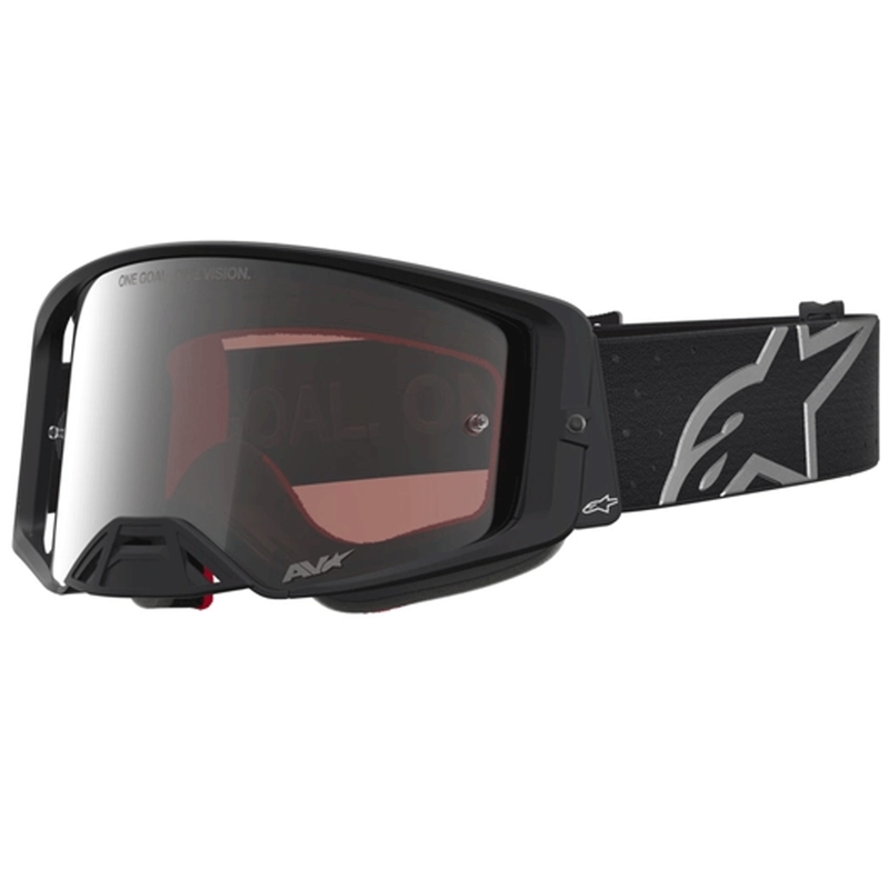 „Alpinestars Supertech Vesta“ motokroso akiniai matinės juodos-sidabrinės spalvos