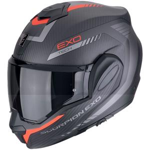 Sulankstomas motociklininko šalmas Scorpion EXO-TECH EVO CARBON COSY matinis juodai raudonas - II. kokybė