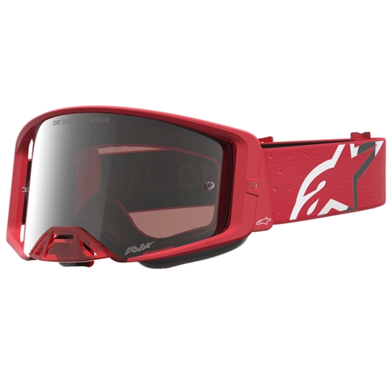 „Alpinestars Supertech Vesta“ fluorescencinės raudonos-chromuotos motokroso akiniai
