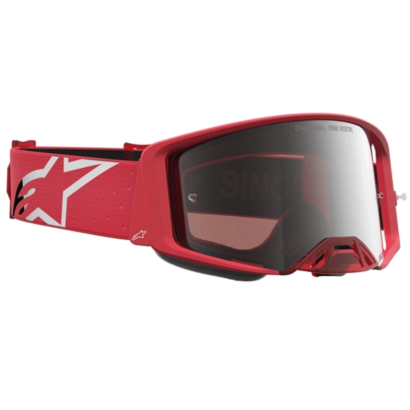 „Alpinestars Supertech Vesta“ fluorescencinės raudonos-chromuotos motokroso akiniai
