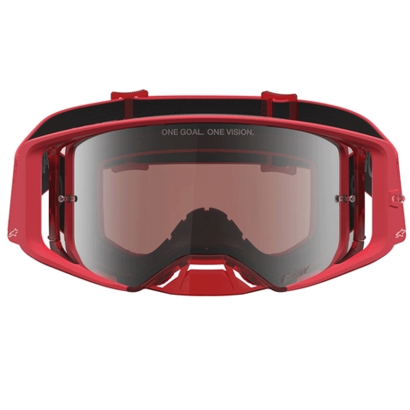 „Alpinestars Supertech Vesta“ fluorescencinės raudonos-chromuotos motokroso akiniai