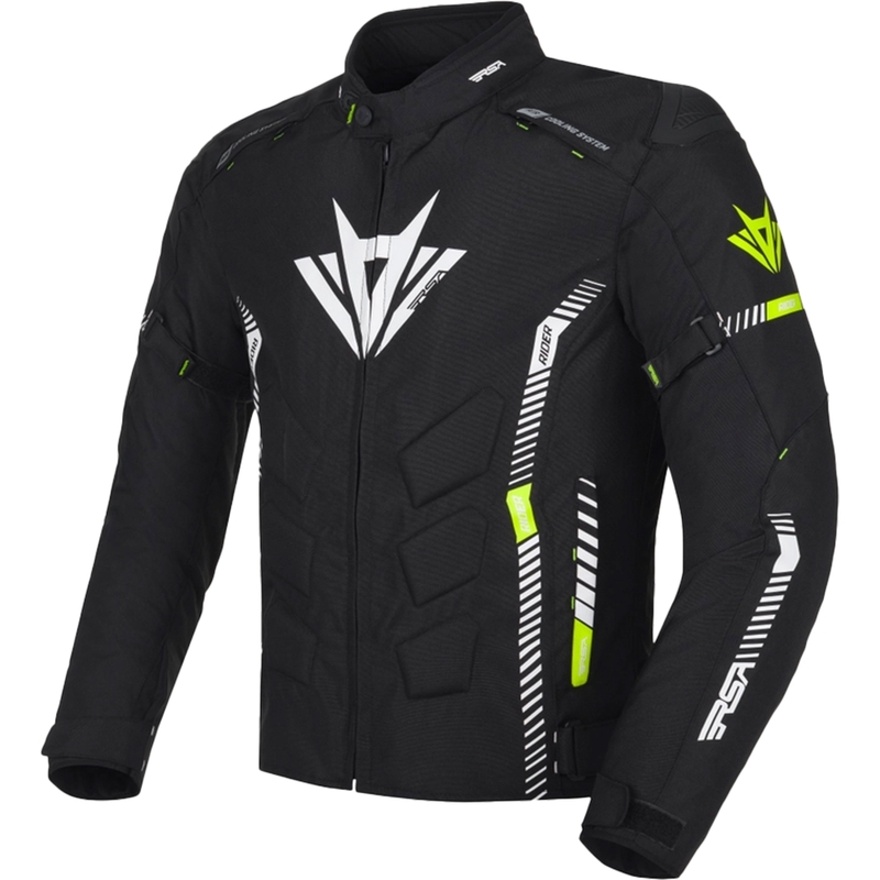 Motociklo striukė RSA Rider juoda-balta-fluorescencinė geltona 2 - II kokybės - II. kokybė
