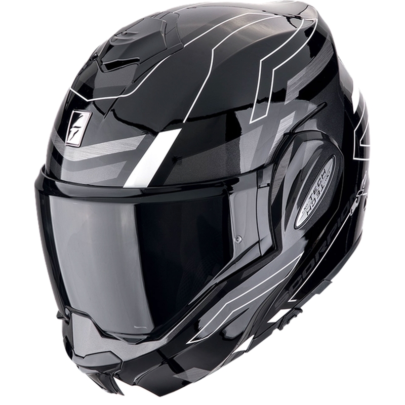 Sulankstomas motociklininko šalmas Scorpion EXO-TECH EVO CONQUER juodai baltas - II. kokybė